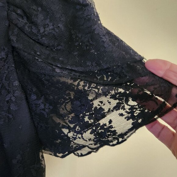 Vintage 80s Black Lace Midi Dress Barbara Chodos For Michael Marcella Size 4 - Picture 6 of 8